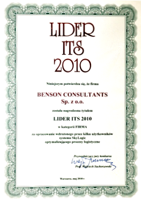 Dyplom firmy Benson Consultants